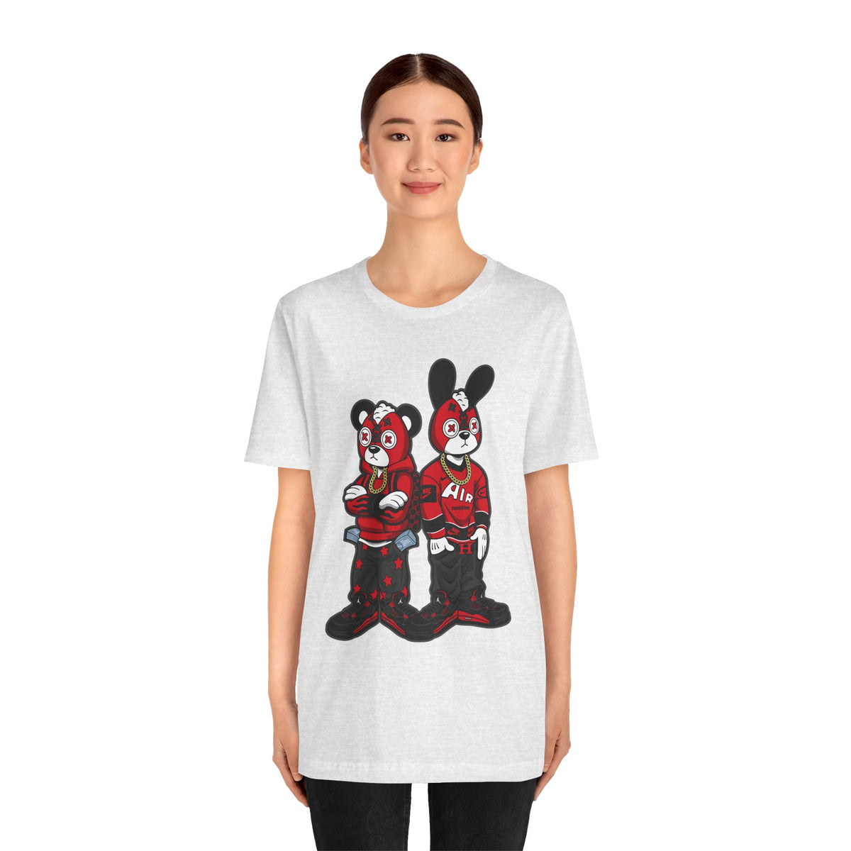 Streetwear Cartoon Bear & Bunny Tee — Hip Hop Graphic T-Shirt