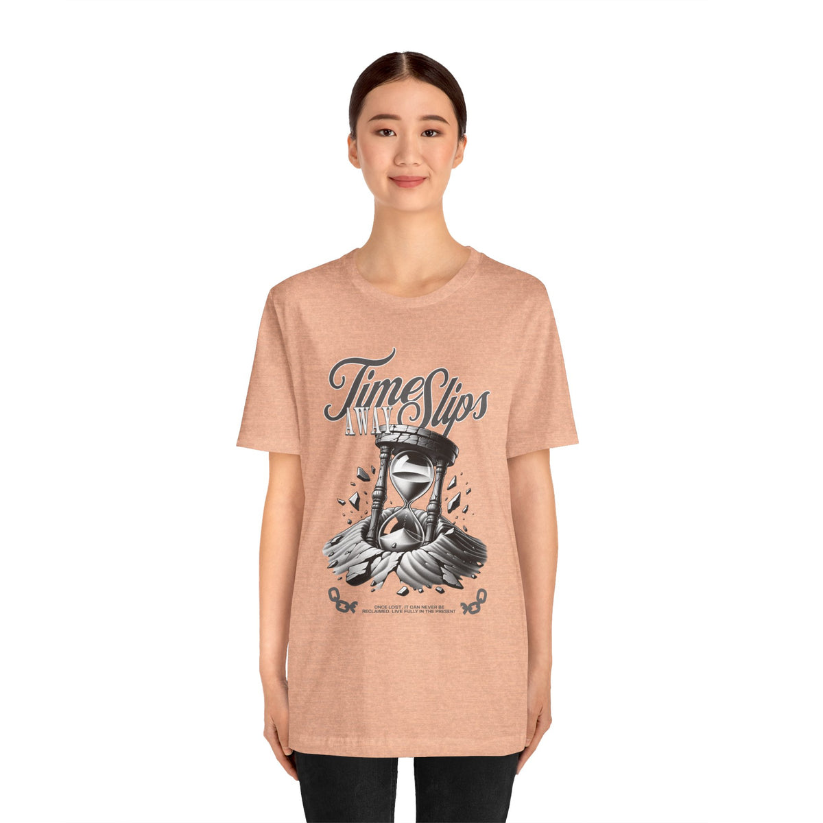 Time Slips Hourglass T‑Shirt — Vintage Black & White Graphic Tee