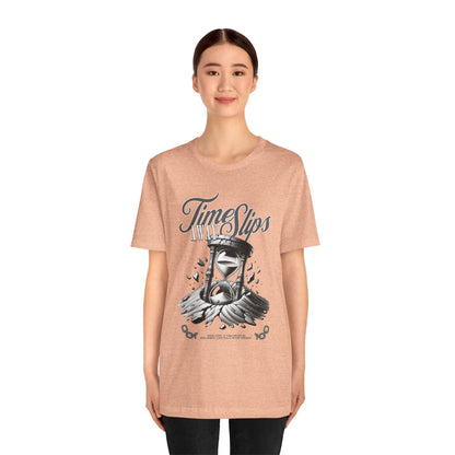 Time Slips Hourglass T‑Shirt — Vintage Black & White Graphic Tee