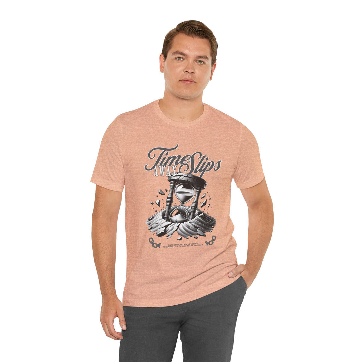 Time Slips Hourglass T‑Shirt — Vintage Black & White Graphic Tee