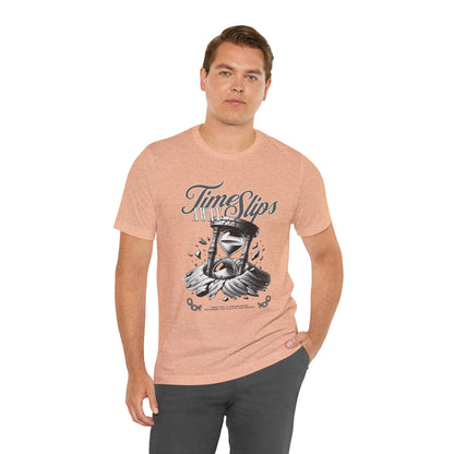 Time Slips Hourglass T‑Shirt — Vintage Black & White Graphic Tee