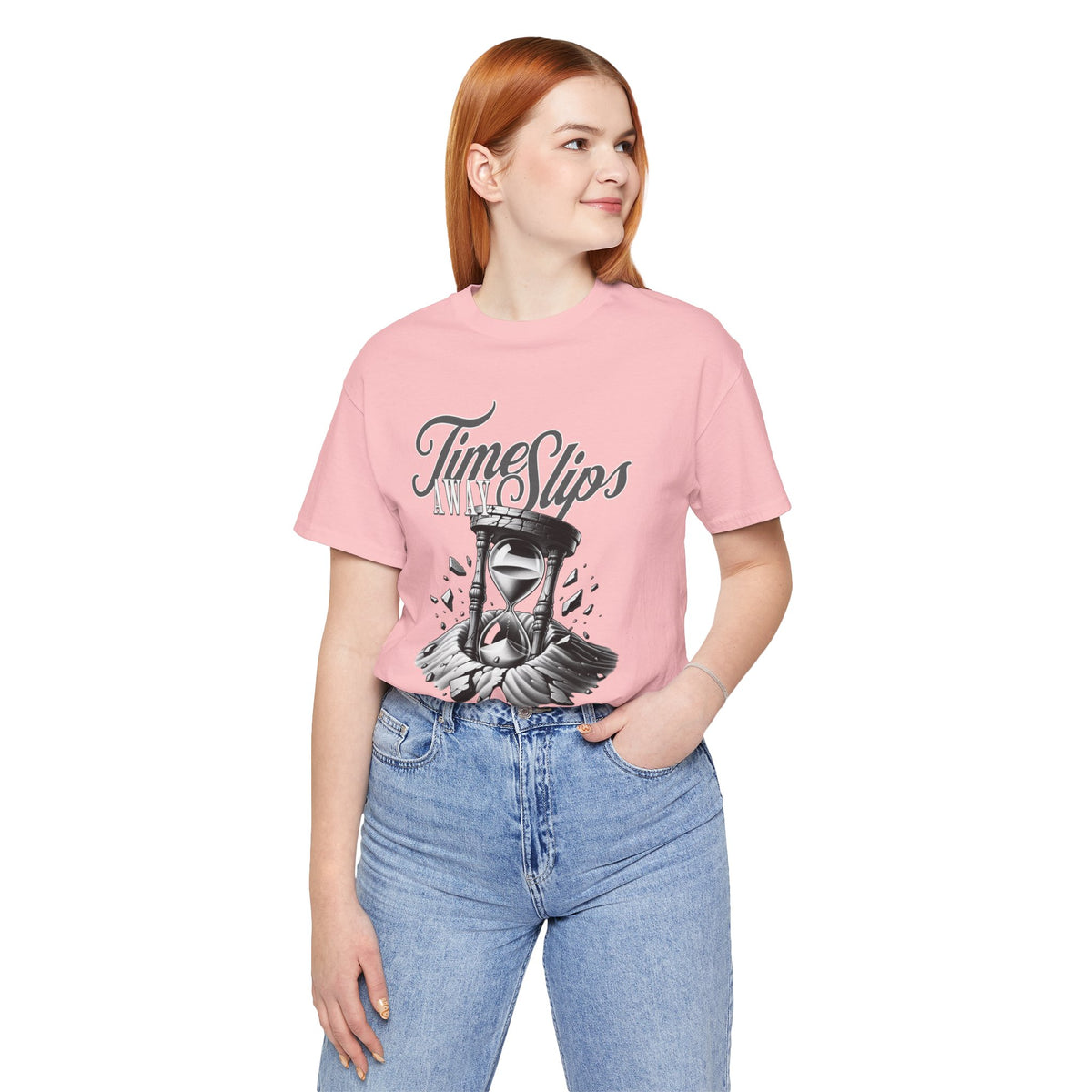 Time Slips Hourglass T‑Shirt — Vintage Black & White Graphic Tee
