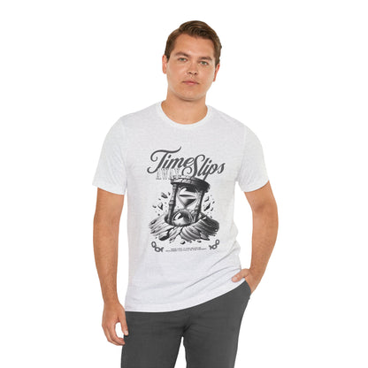 Time Slips Hourglass T‑Shirt — Vintage Black & White Graphic Tee