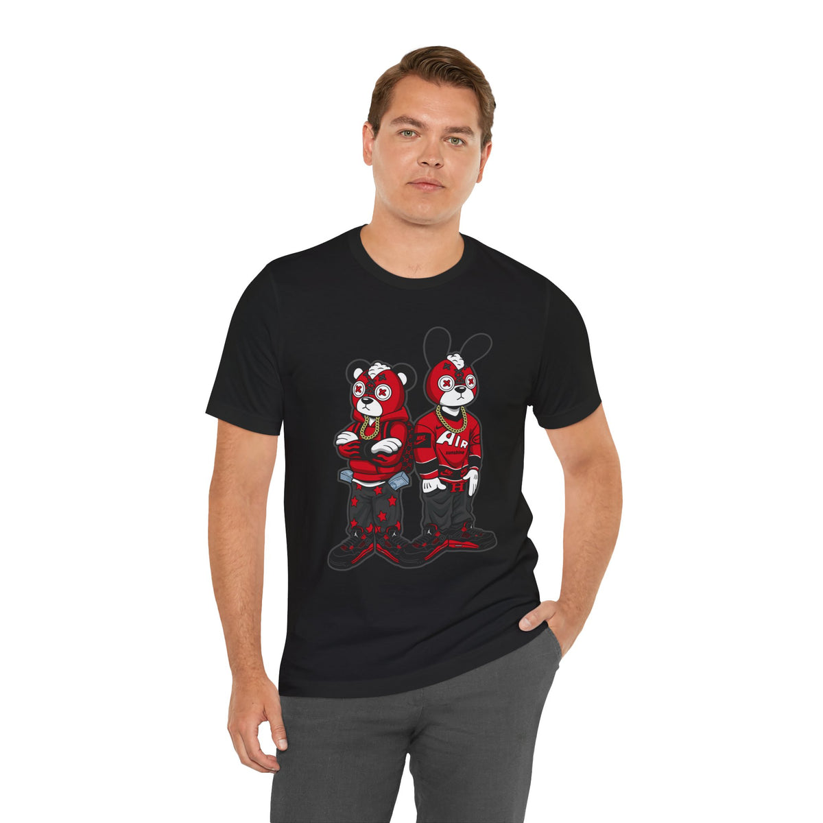 Streetwear Cartoon Bear & Bunny Tee — Hip Hop Graphic T-Shirt