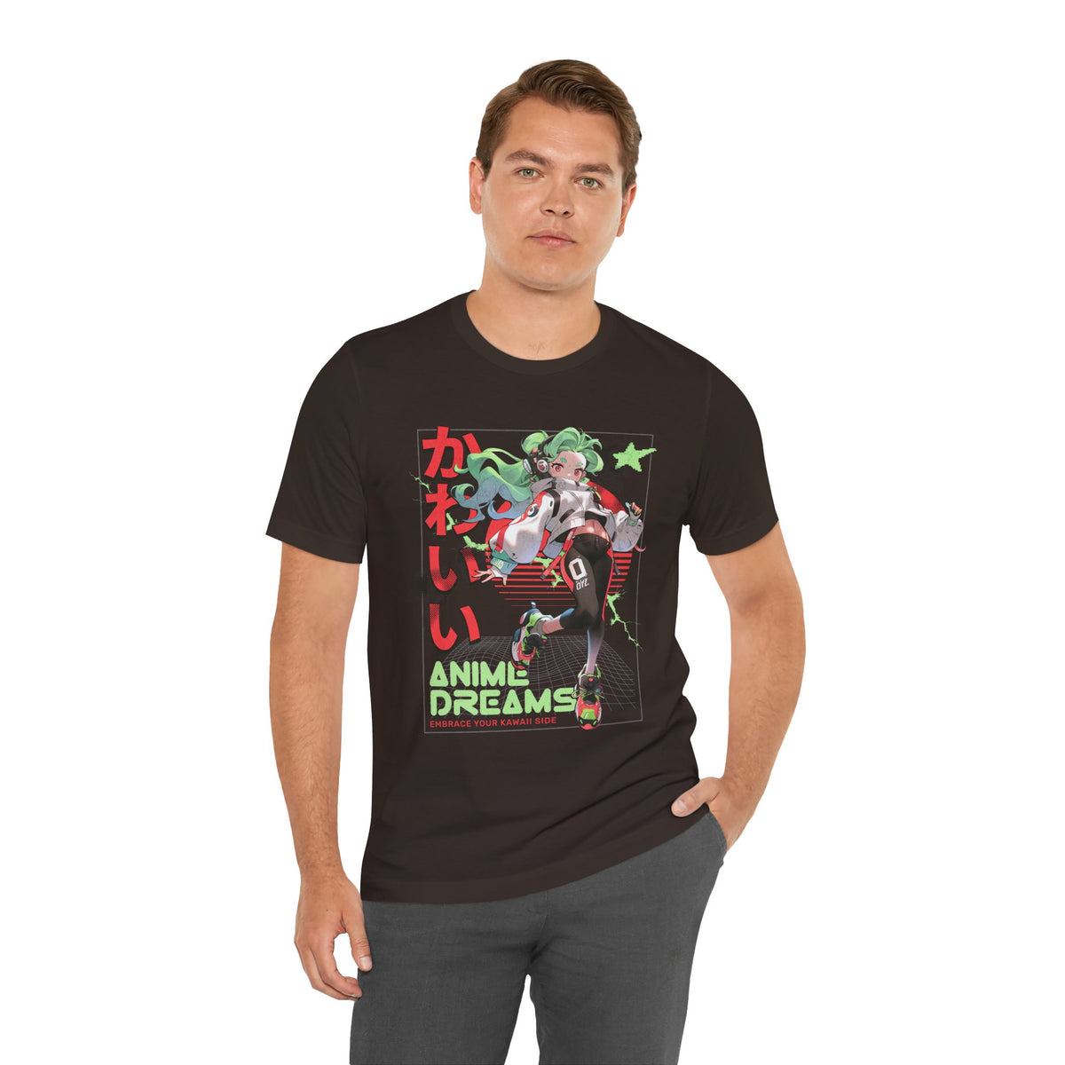 Anime Dreams Kawaii Tee — Neon Retro Anime Girl Graphic T-Shirt