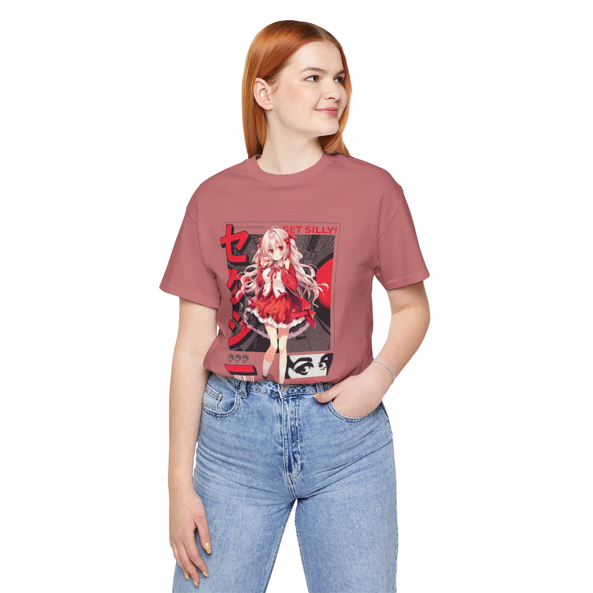 Anime Girl Graphic Tee — "Get Silly!" Red Harajuku Style T-Shirt