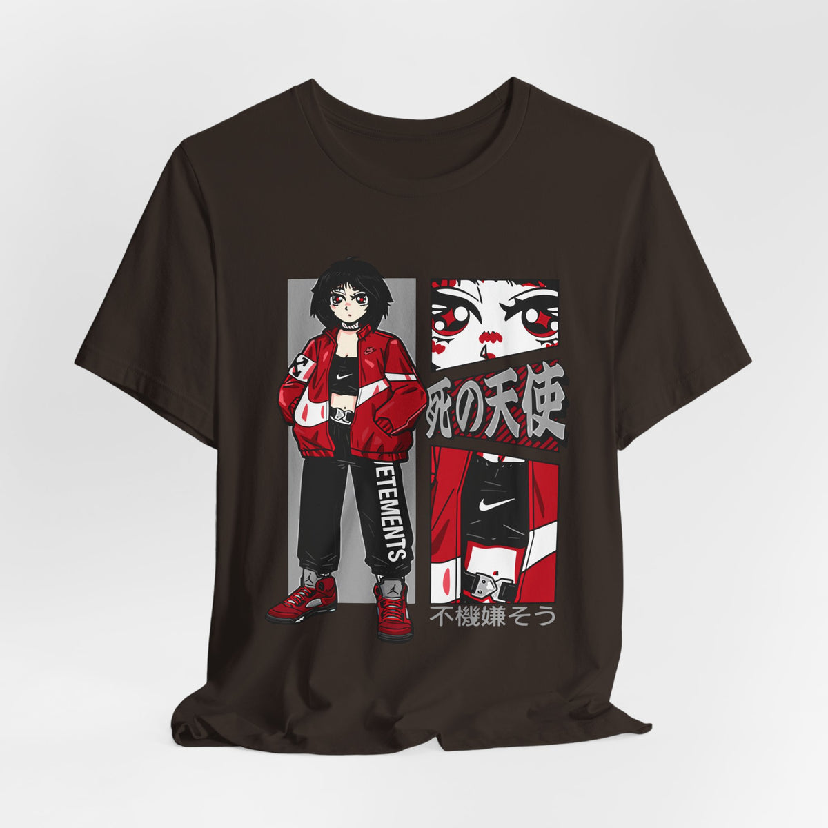 Anime Streetwear Tee — Red-Jacket Angel Graphic