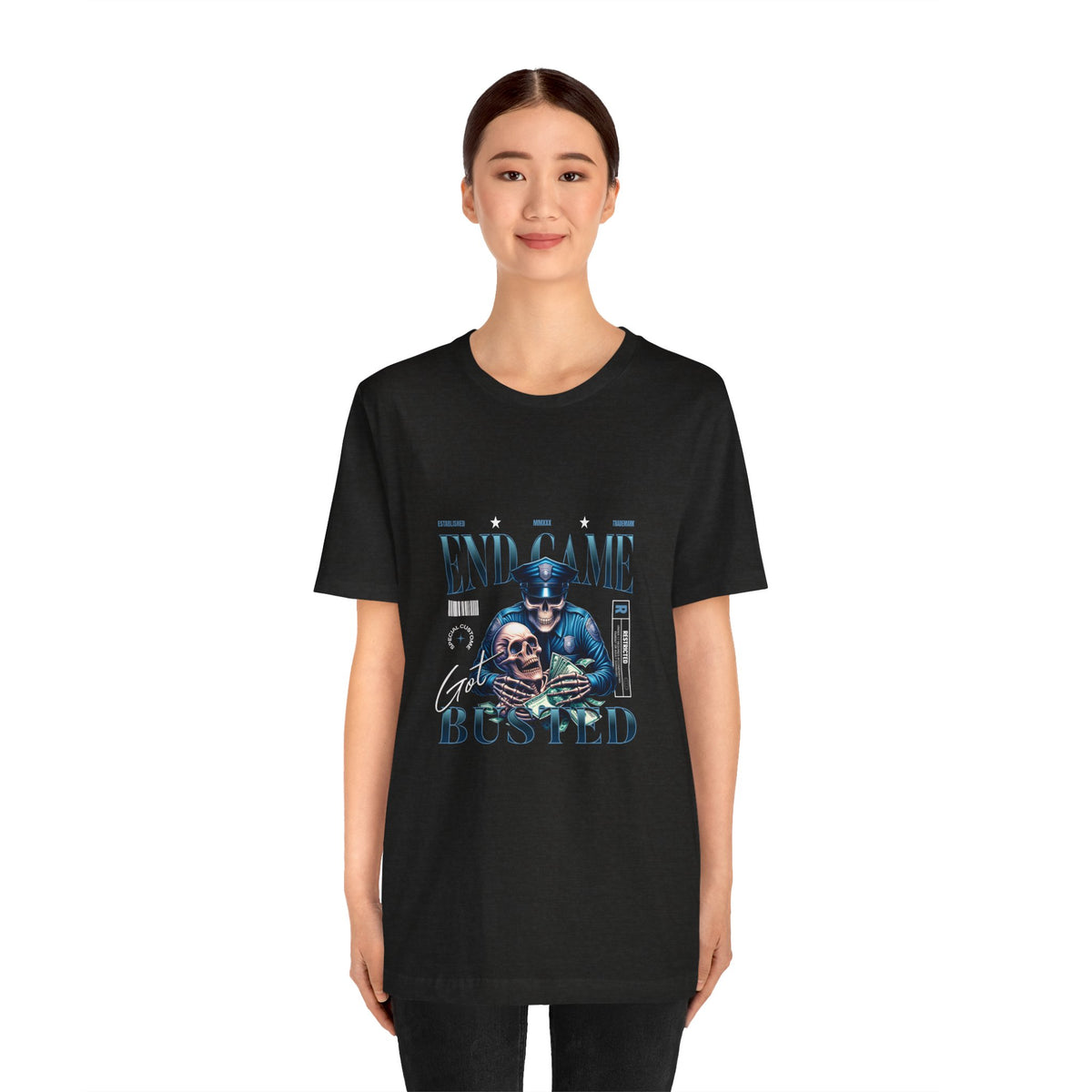 Endgame Got Busted Tee — Police Skull Graphic T-Shirt