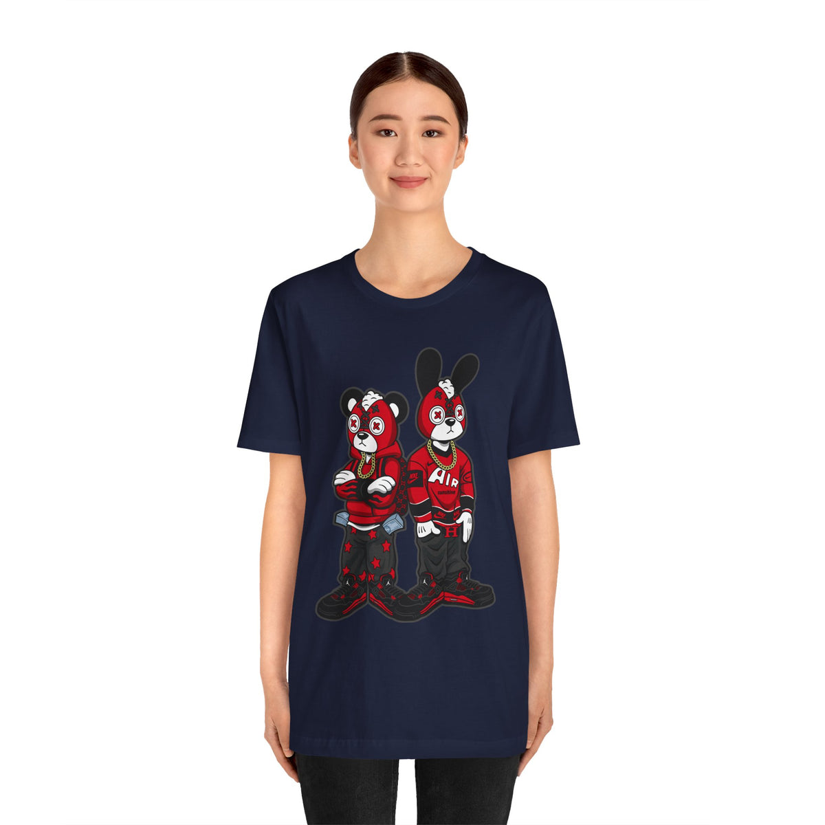 Streetwear Cartoon Bear & Bunny Tee — Hip Hop Graphic T-Shirt