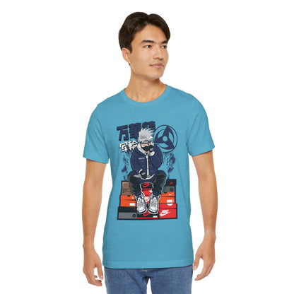 Anime Sneakerhead Tee — Sitting Character on Shoe Boxes with Japanese Text