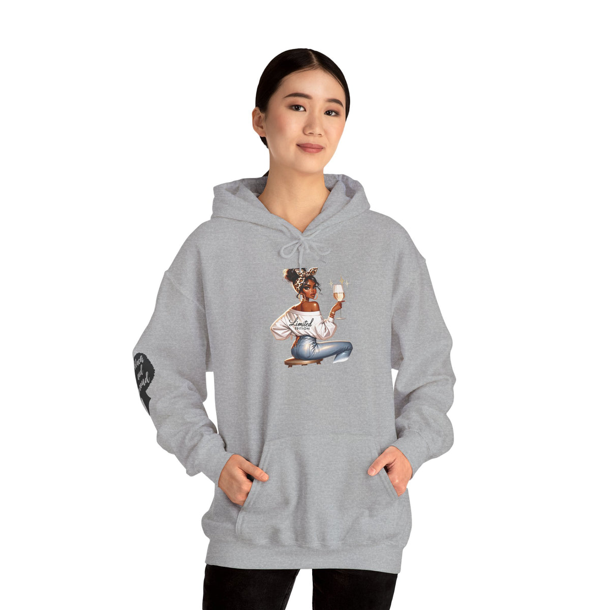 Cozy Chick Hoodie — Fashionable Woman Relaxing with Coffee Graphic Hooded Sweatshirt