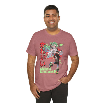 Anime Dreams Kawaii Tee — Neon Retro Anime Girl Graphic T-Shirt