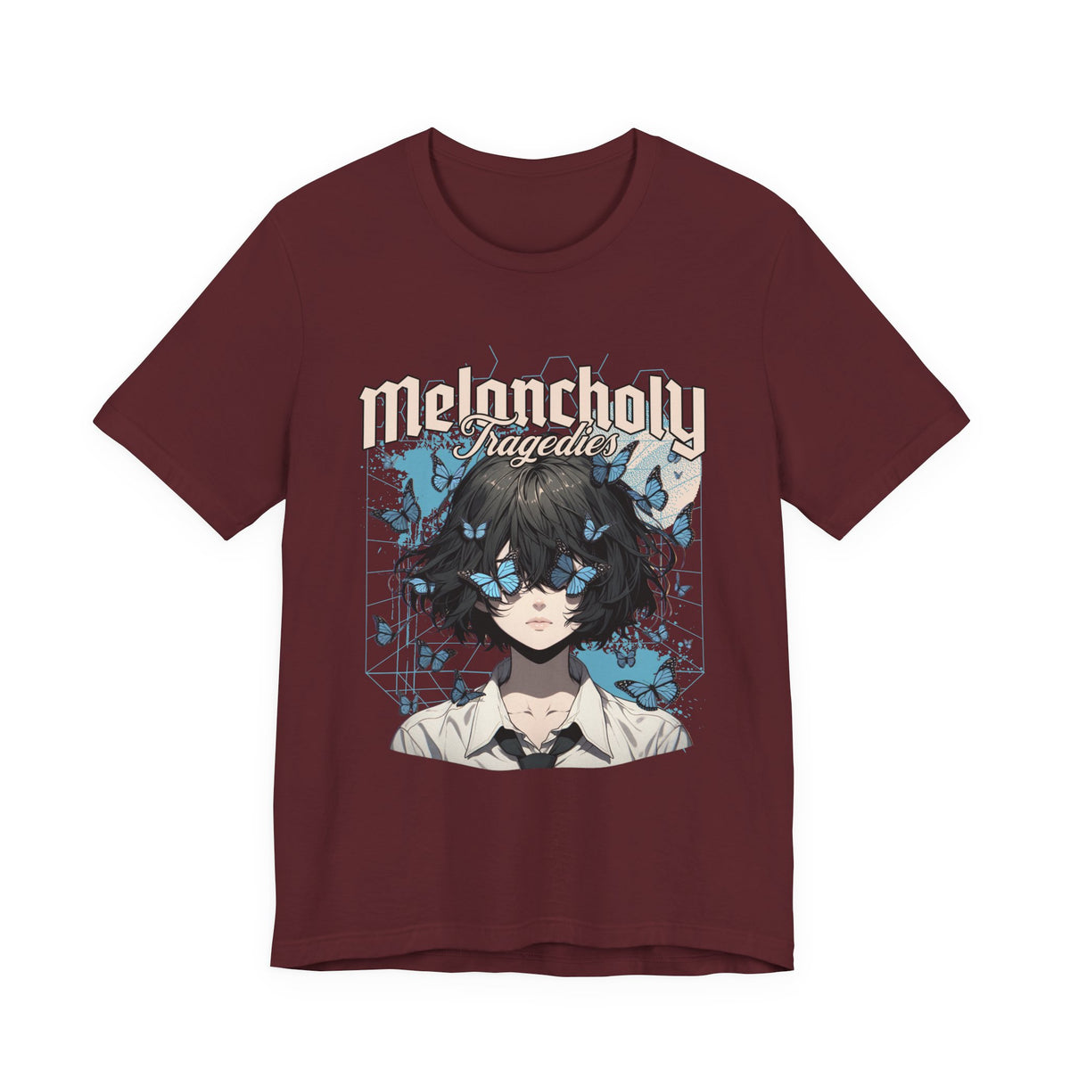 Melancholy Tragedia Anime Tee — Blue Butterflies Graphic T-Shirt