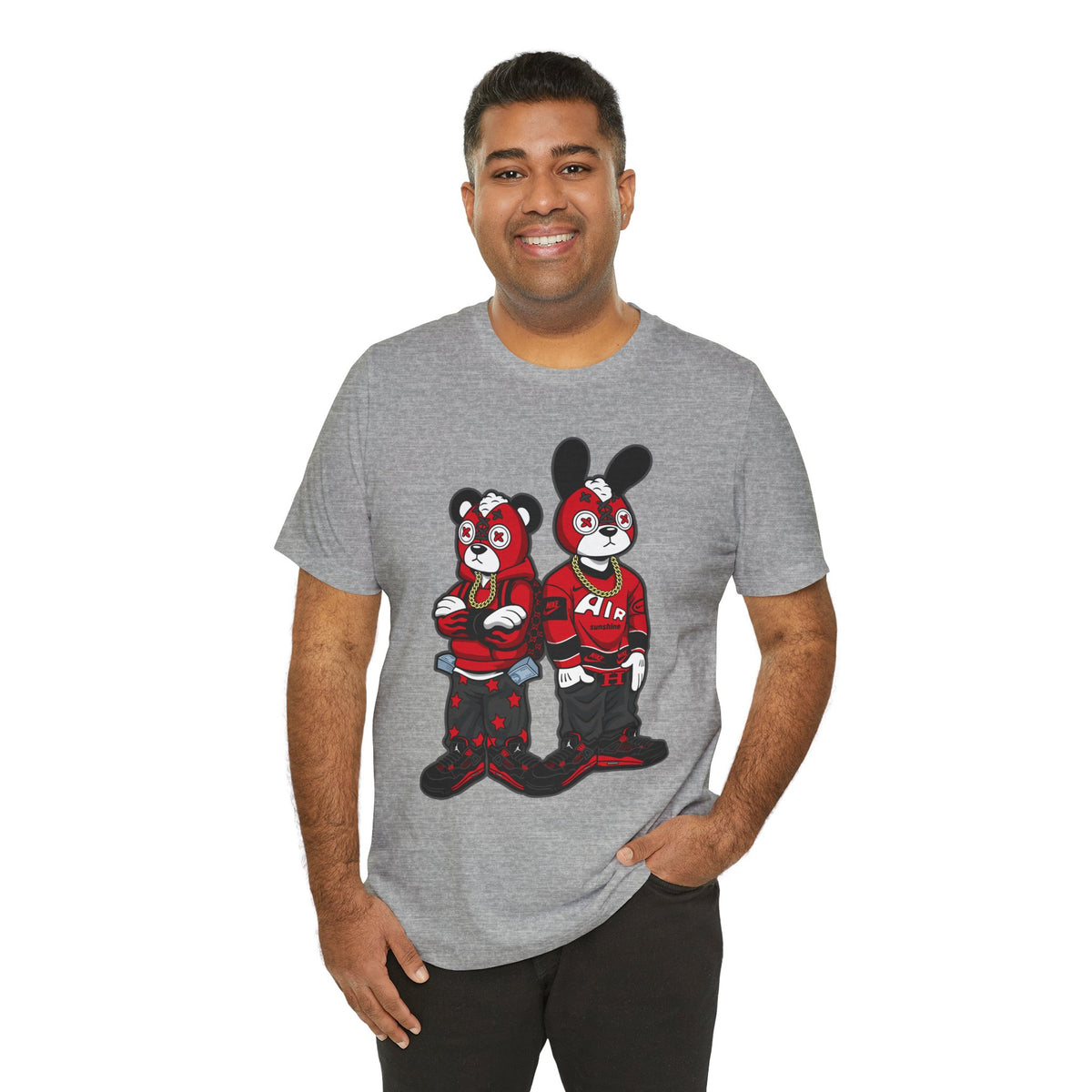 Streetwear Cartoon Bear & Bunny Tee — Hip Hop Graphic T-Shirt