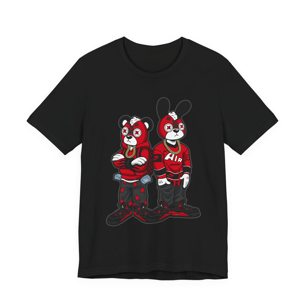 Streetwear Cartoon Bear & Bunny Tee — Hip Hop Graphic T-Shirt