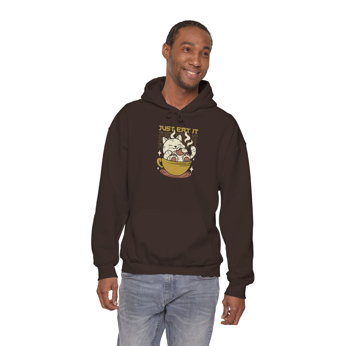 Cat Latte Hoodie - "Just Eat It" Cute Cat in Cup Sweatshirt
