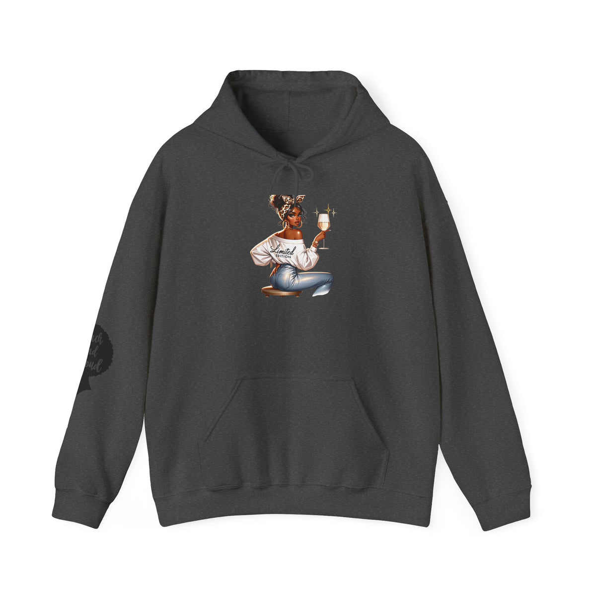 Cozy Chick Hoodie — Fashionable Woman Relaxing with Coffee Graphic Hooded Sweatshirt