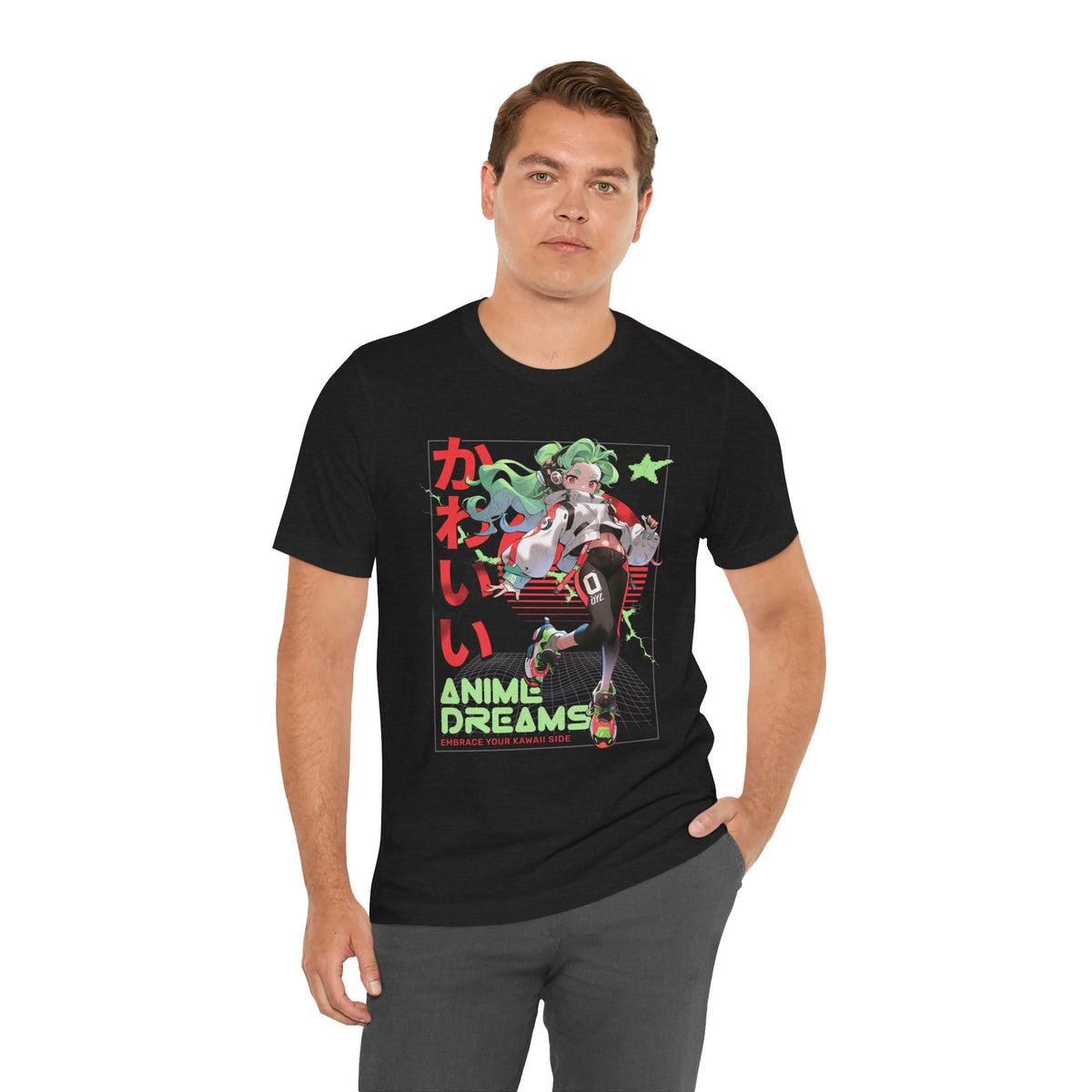 Anime Dreams Kawaii Tee — Neon Retro Anime Girl Graphic T-Shirt