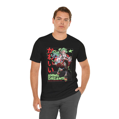 Anime Dreams Kawaii Tee — Neon Retro Anime Girl Graphic T-Shirt