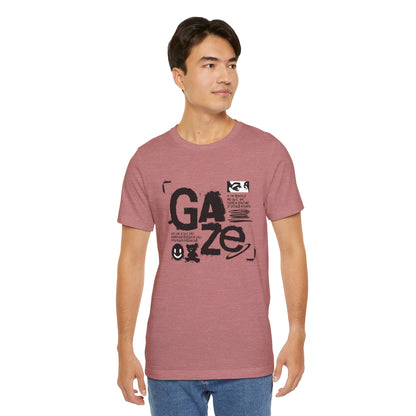 Gaze Typography Graphic Tee — Abstract Monochrome Text Art T-Shirt