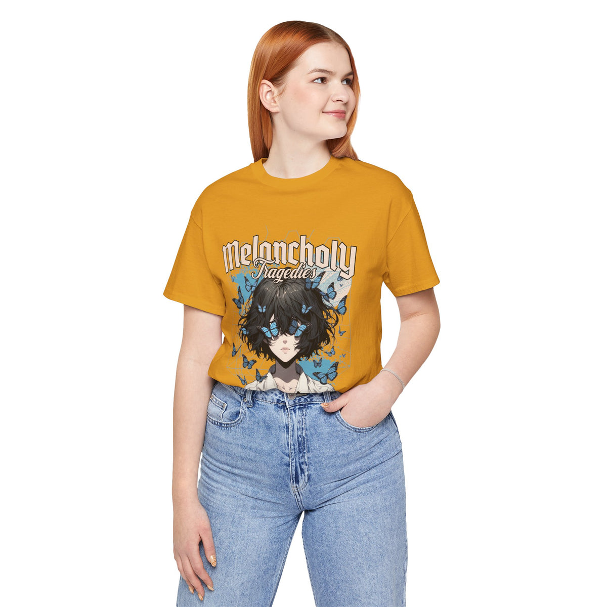 Melancholy Tragedia Anime Tee — Blue Butterflies Graphic T-Shirt