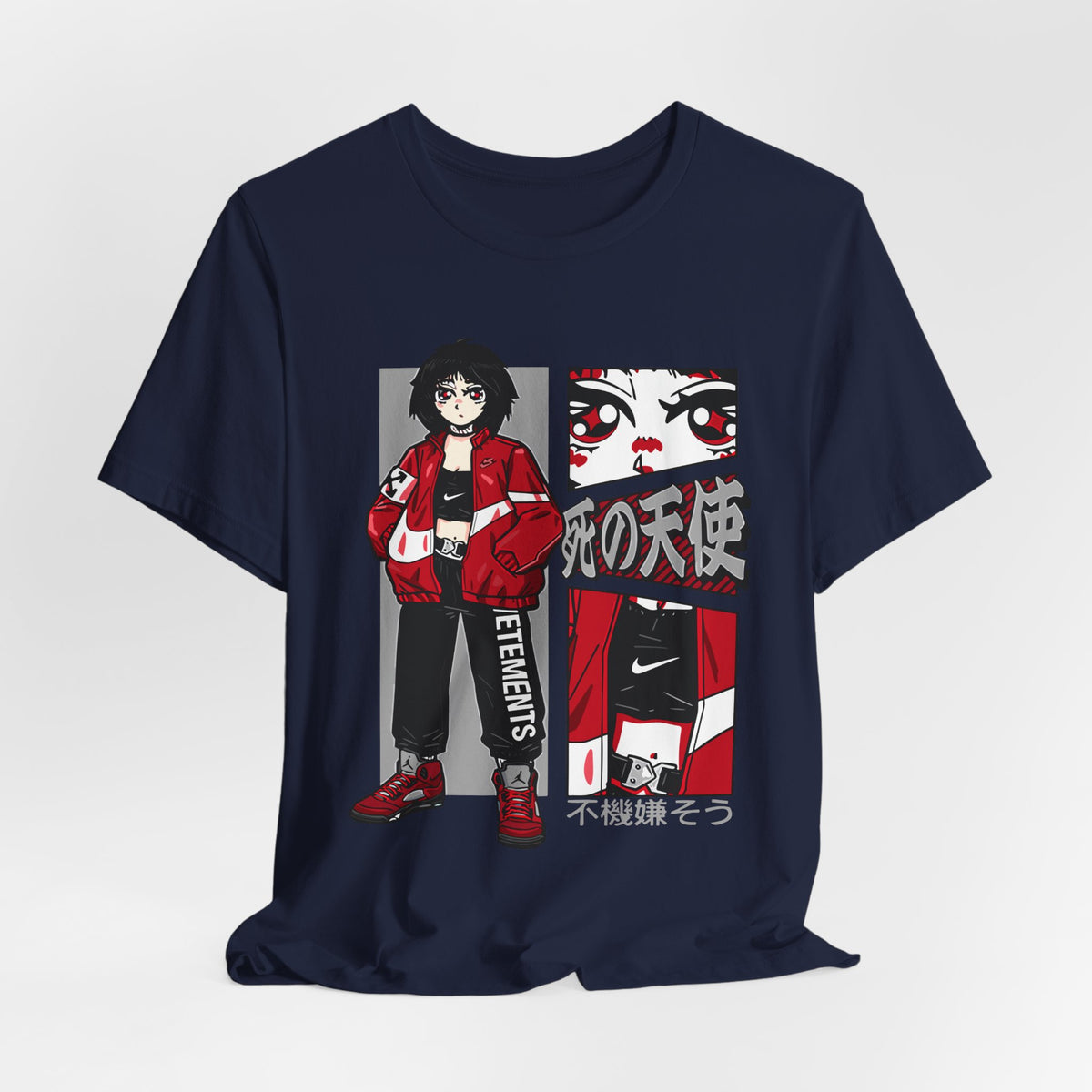 Anime Streetwear Tee — Red-Jacket Angel Graphic