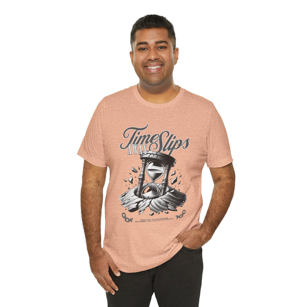 Time Slips Hourglass T‑Shirt — Vintage Black & White Graphic Tee