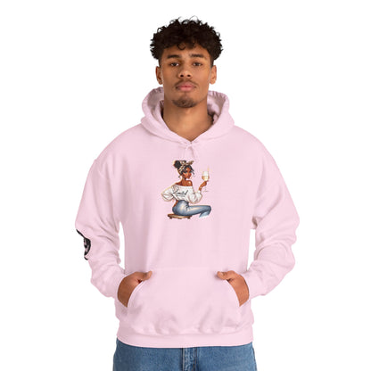 Cozy Chick Hoodie — Fashionable Woman Relaxing with Coffee Graphic Hooded Sweatshirt