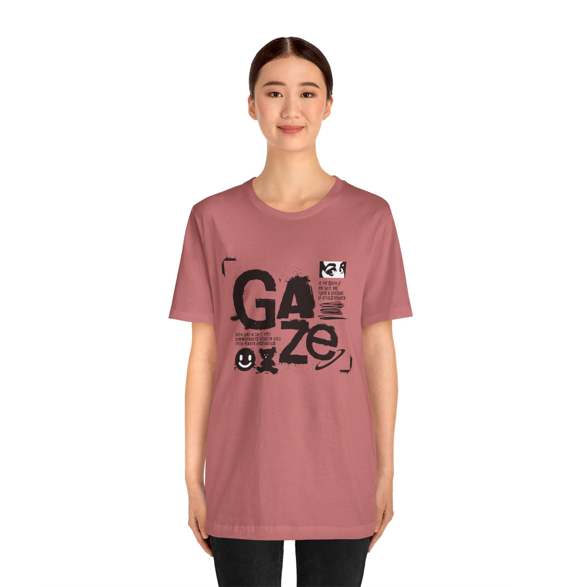 Gaze Typography Graphic Tee — Abstract Monochrome Text Art T-Shirt