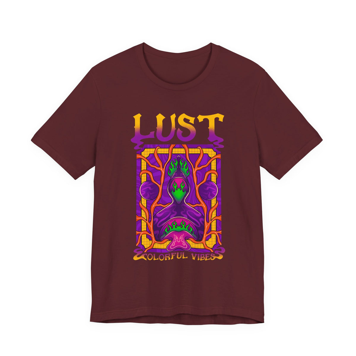 Lust Colorful Vibes Graphic Tee — Psychedelic Tarot-Inspired T-Shirt