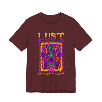 Lust Colorful Vibes Graphic Tee — Psychedelic Tarot-Inspired T-Shirt