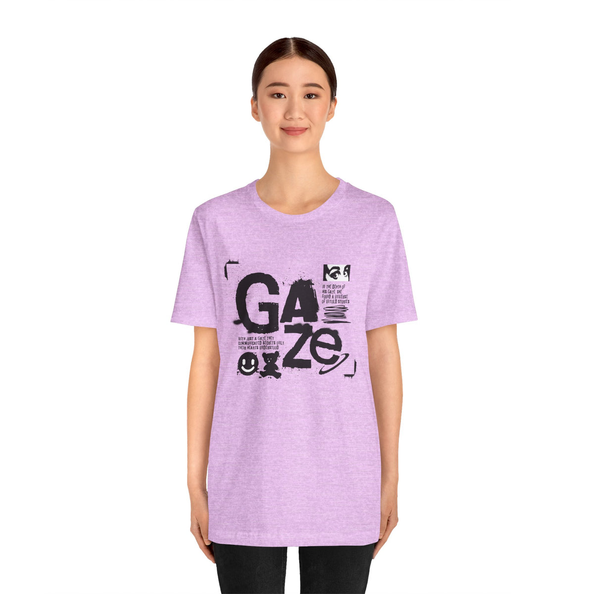 Gaze Typography Graphic Tee — Abstract Monochrome Text Art T-Shirt