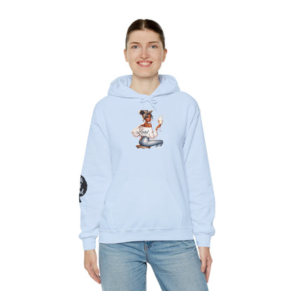 Cozy Chick Hoodie — Fashionable Woman Relaxing with Coffee Graphic Hooded Sweatshirt