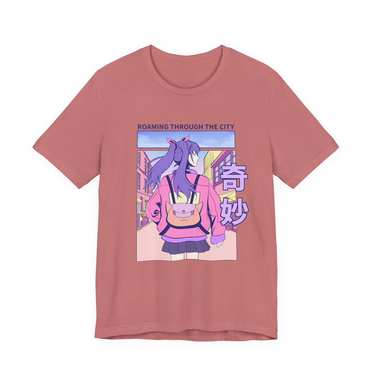 Roaming Through The City Anime Girl Tee — Vaporwave Cityscape Shirt
