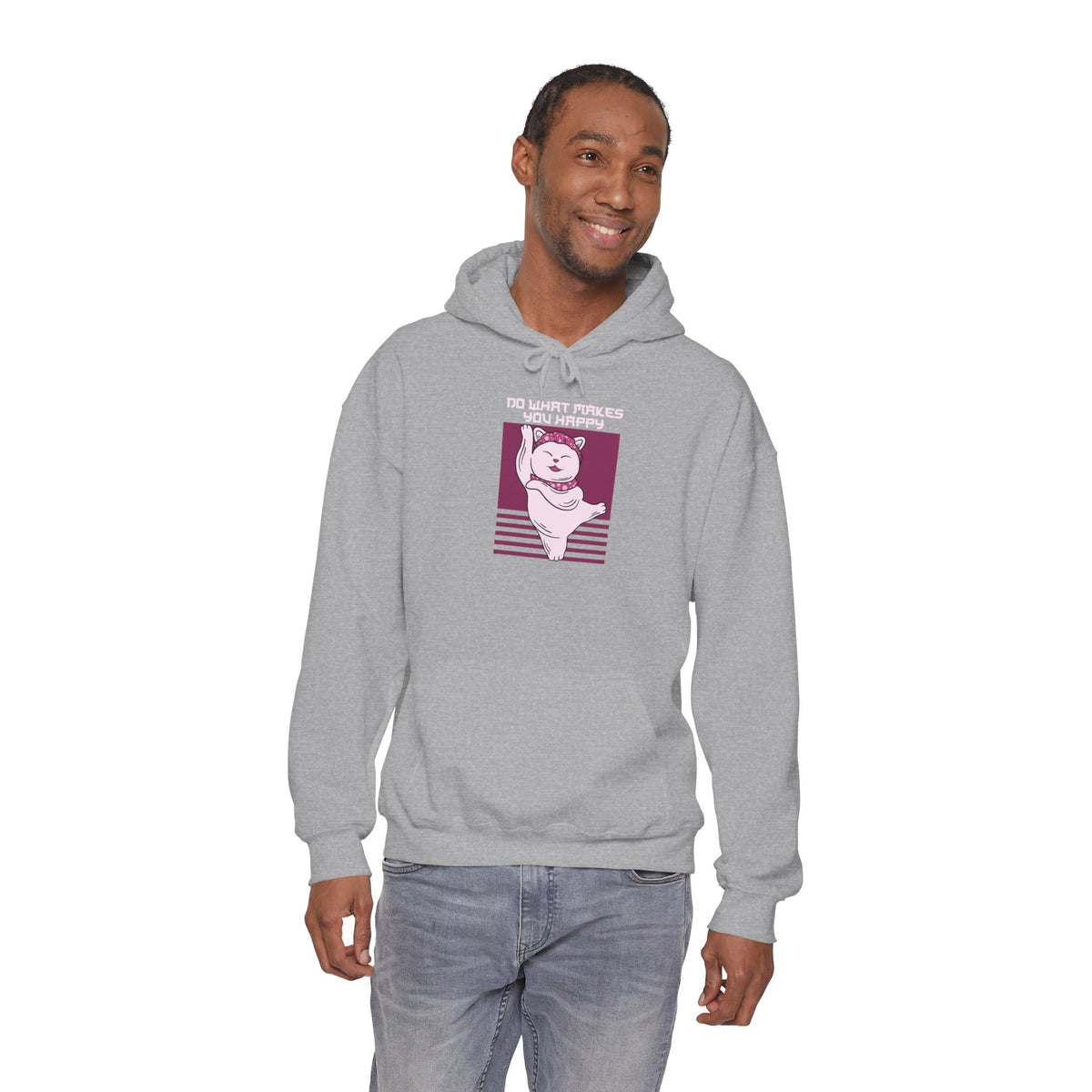 Hoodie — Retro Pink Cat 'Do What Makes You Happy' Graphic Sweatshirt