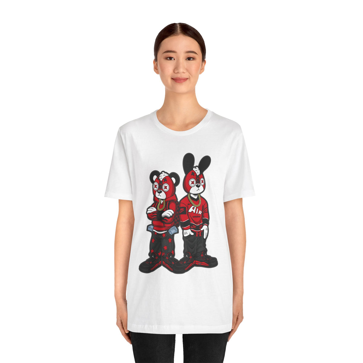 Streetwear Cartoon Bear & Bunny Tee — Hip Hop Graphic T-Shirt