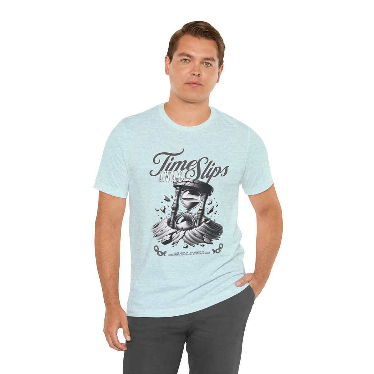 Time Slips Hourglass T‑Shirt — Vintage Black & White Graphic Tee