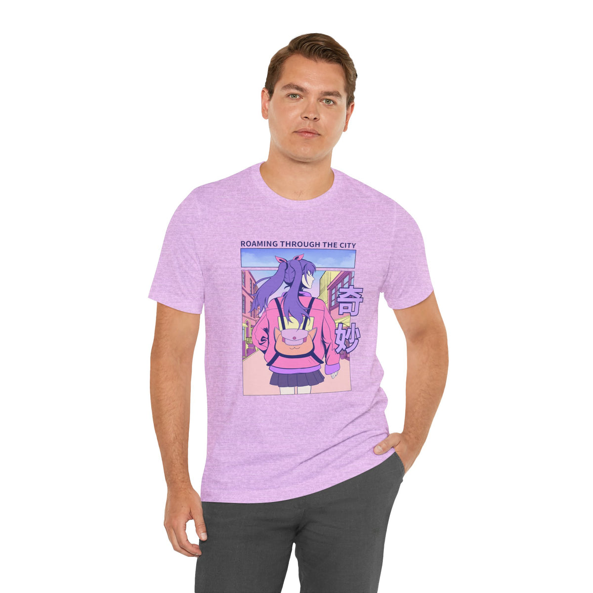 Roaming Through The City Anime Girl Tee — Vaporwave Cityscape Shirt