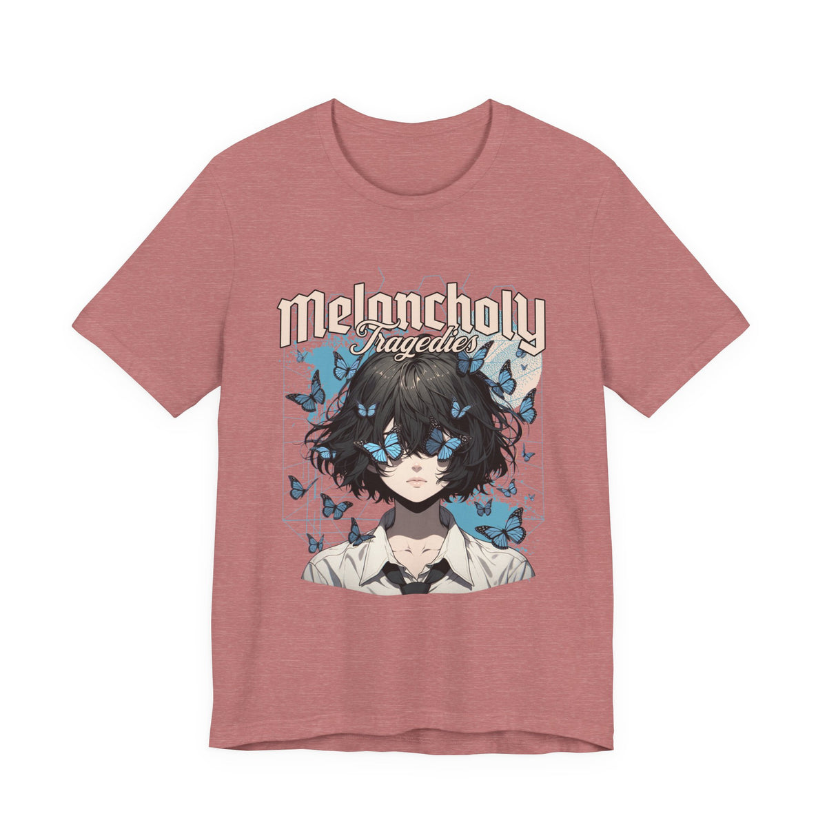 Melancholy Tragedia Anime Tee — Blue Butterflies Graphic T-Shirt
