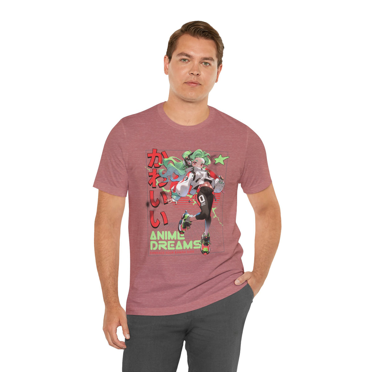 Anime Dreams Kawaii Tee — Neon Retro Anime Girl Graphic T-Shirt