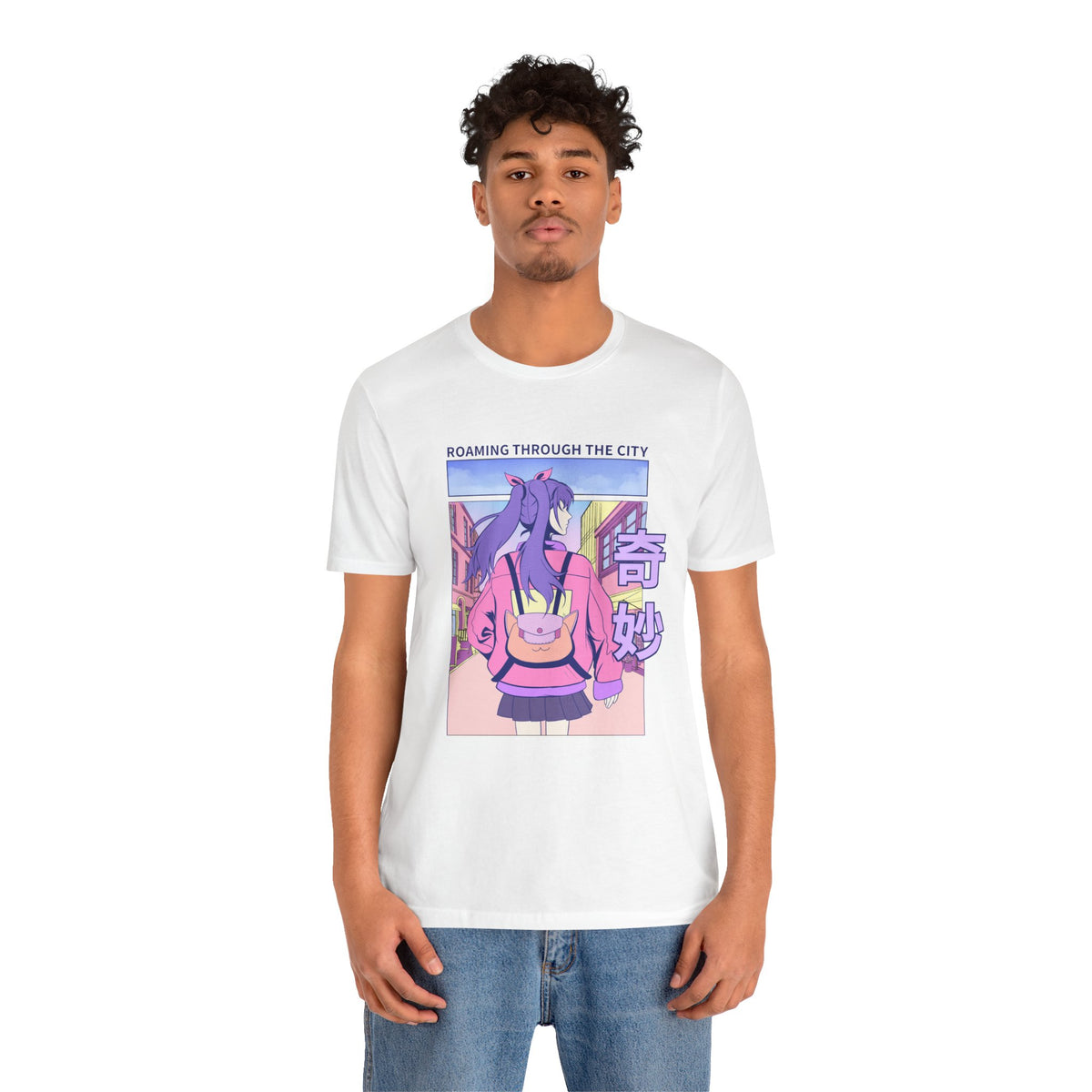 Roaming Through The City Anime Girl Tee — Vaporwave Cityscape Shirt