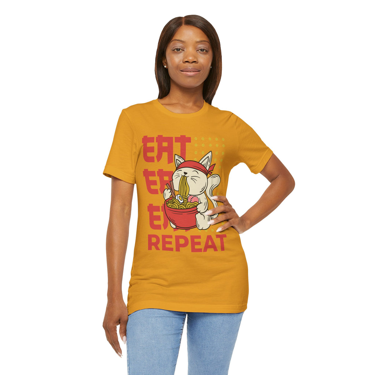 Ramen Cat Tee — "Eat Sleep Repeat" Cute Noodle Lover T-Shirt