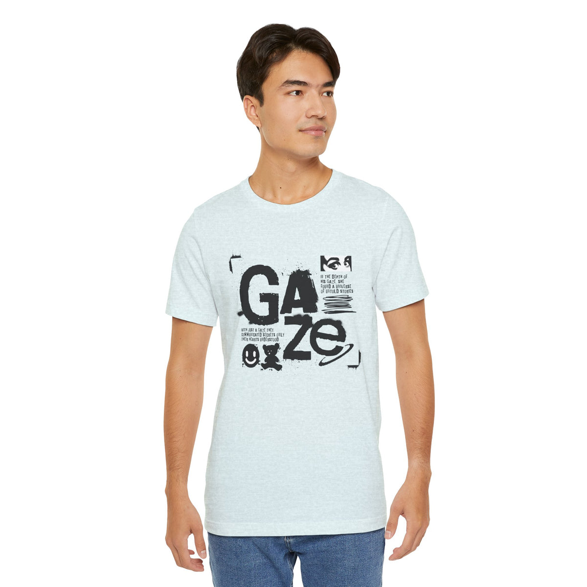 Gaze Typography Graphic Tee — Abstract Monochrome Text Art T-Shirt