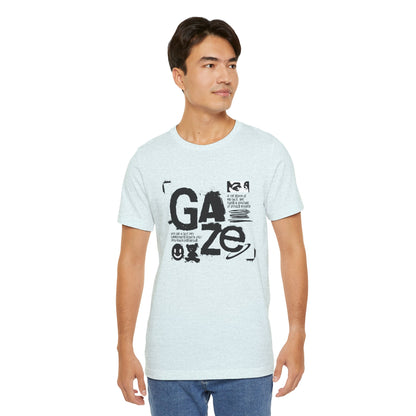 Gaze Typography Graphic Tee — Abstract Monochrome Text Art T-Shirt