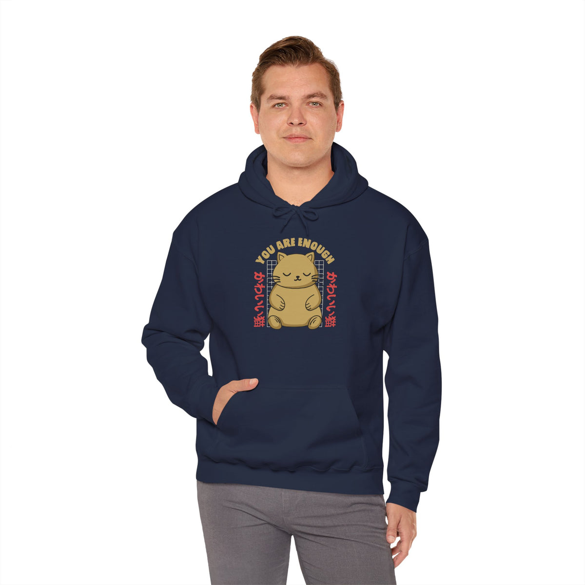 Hoodie — Cute 'You Are Enough' Kawaii Cat Comfort Hoodie