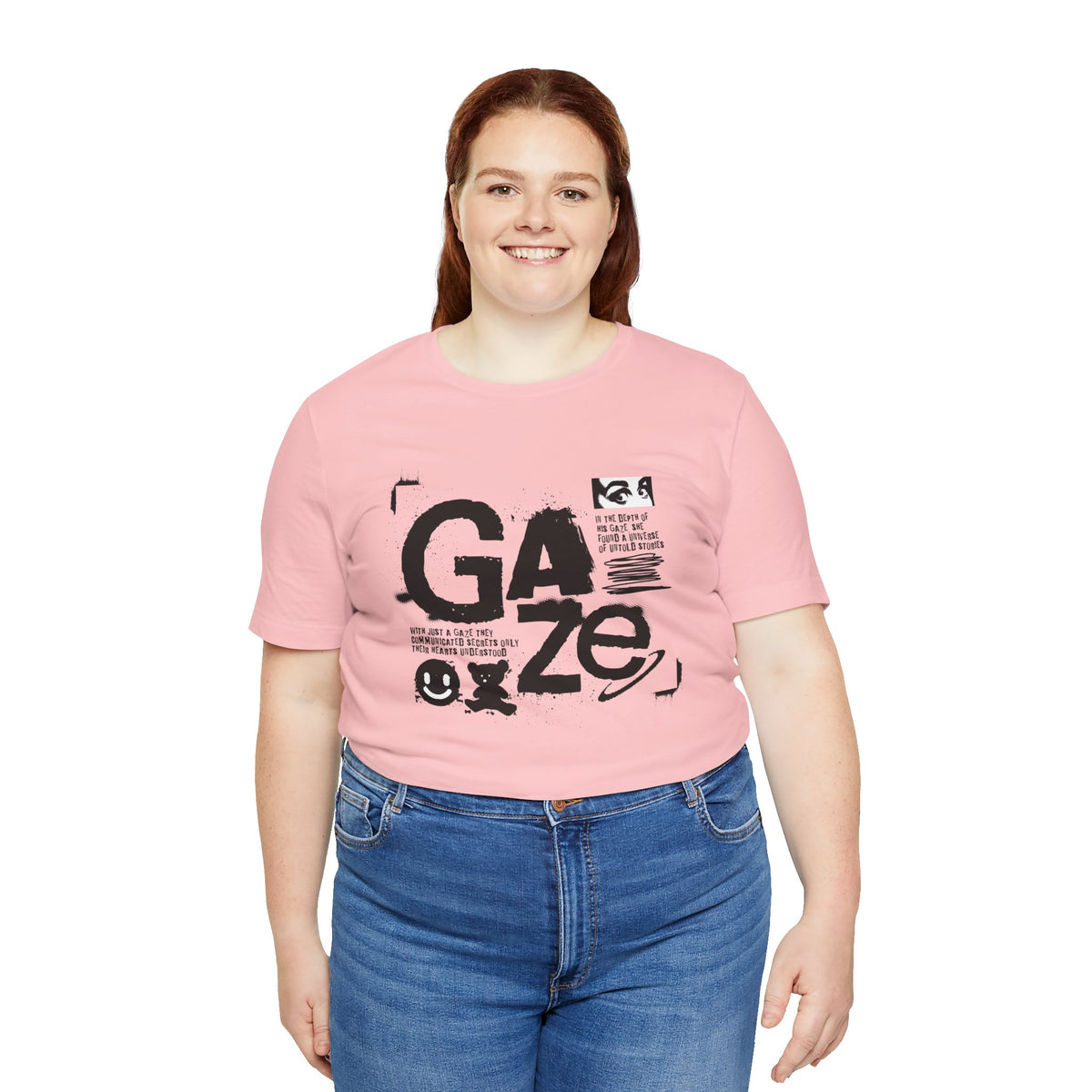 Gaze Typography Graphic Tee — Abstract Monochrome Text Art T-Shirt