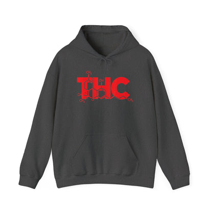 THC Molecule Hoodie – Red Chemistry Logo Cannabis Sweatshirt