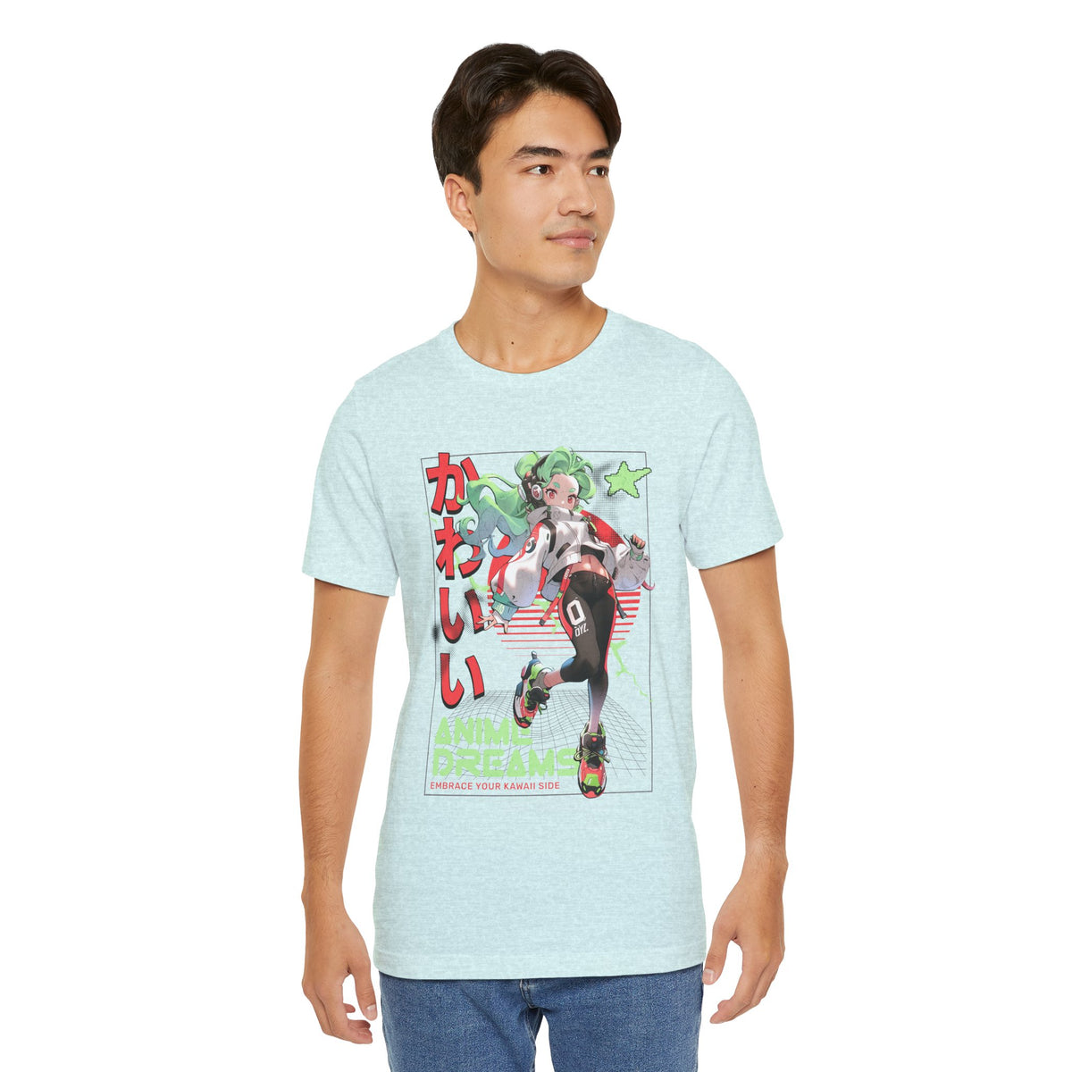 Anime Dreams Kawaii Tee — Neon Retro Anime Girl Graphic T-Shirt