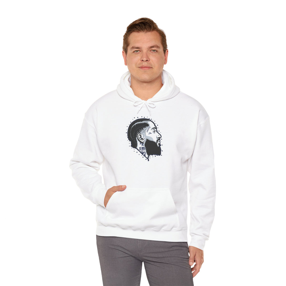 Portrait Graphic NIPSEY – Side Profile Ink Illustration Hooded