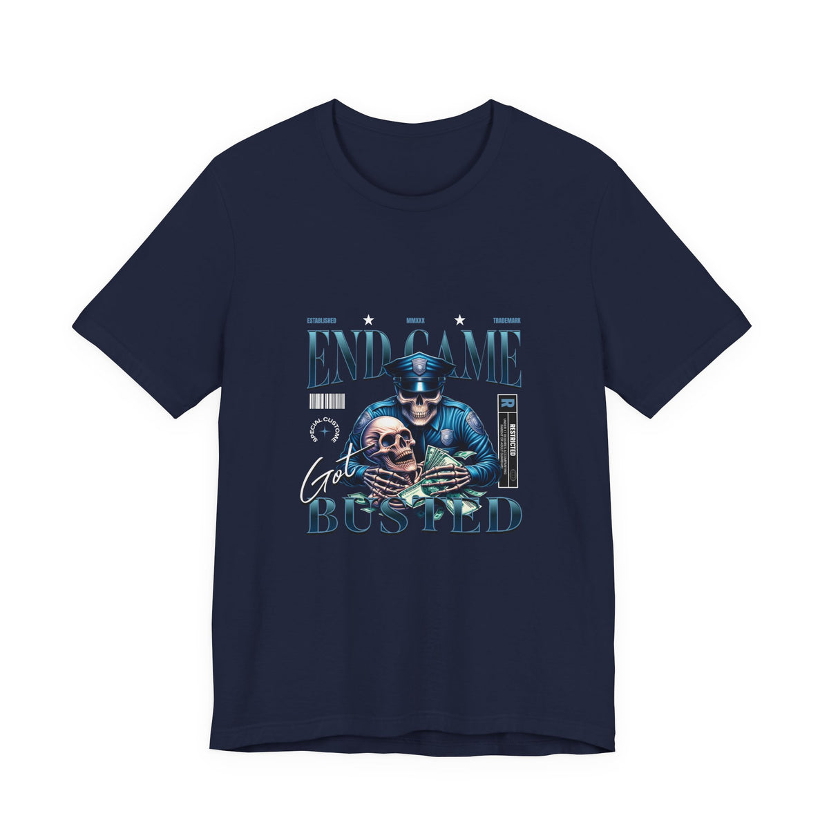 Endgame Got Busted Tee — Police Skull Graphic T-Shirt